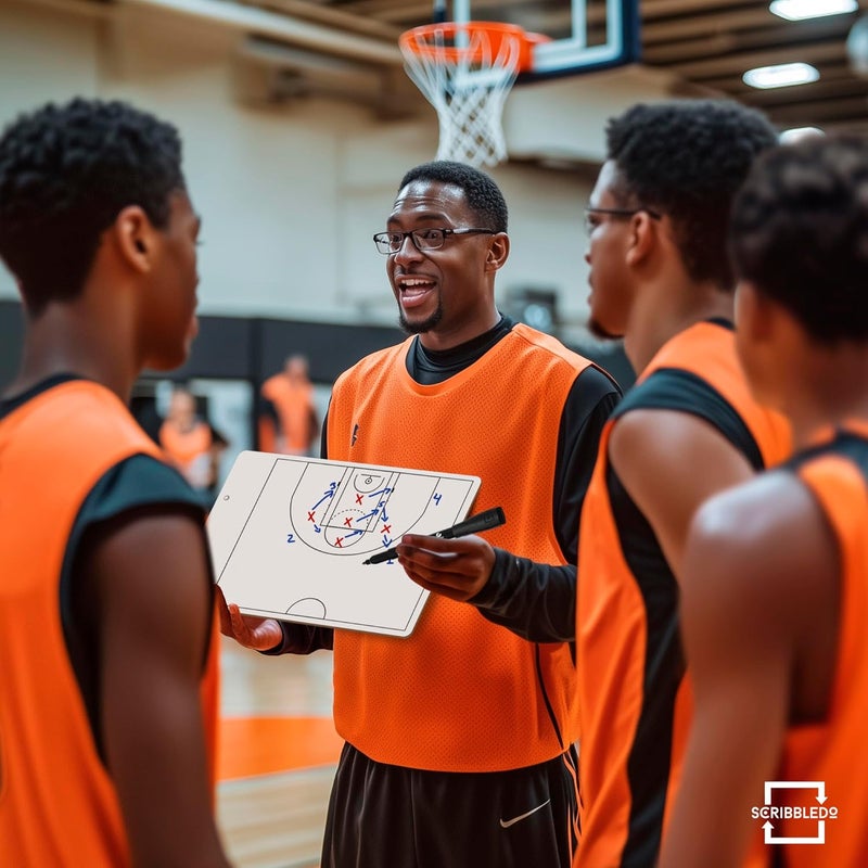 Scribbledo لوحة تدريب كرة السلة القابلة للمسح الجاف مع مخطط الملعب، لوح استراتيجيات مزدوج الجوانب للعب، التدريبات وتخطيط المباريات - Image 3